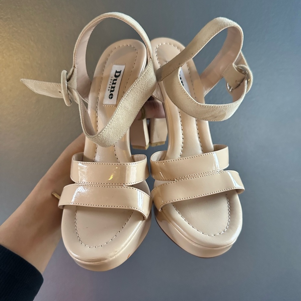 Dune London Patent Suede Cream Heels